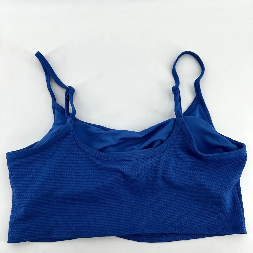 Aerie Textured Bikini Top Padded Scoop Adjustable Strap Baja Blue Medium NWT
